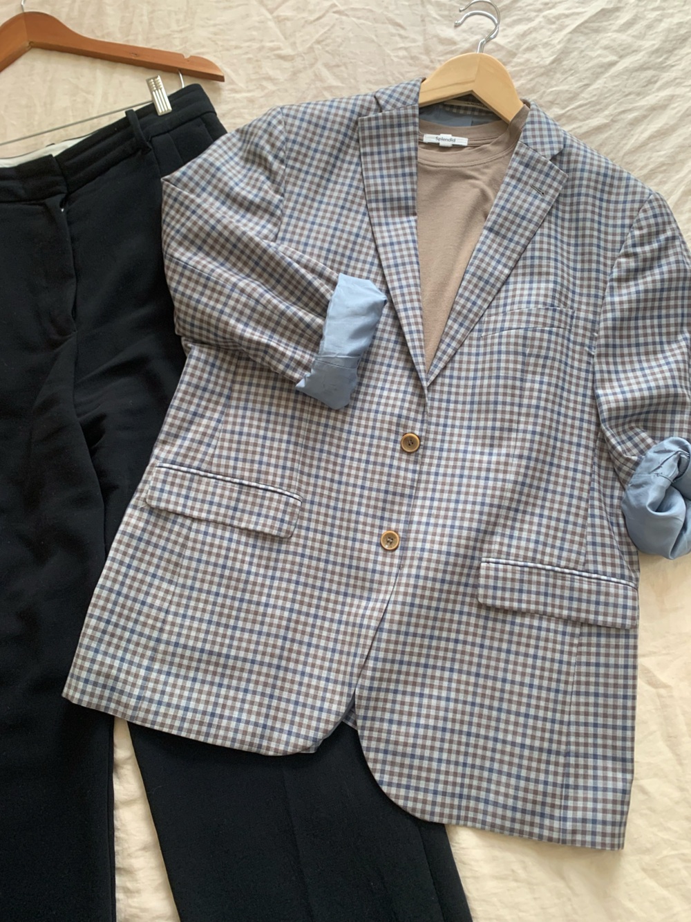 Vintage Menswear Checked Blazer in Light Blue and Beige